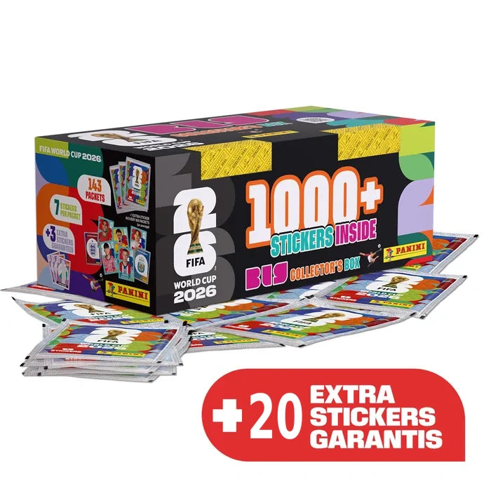Box mit 1000 Panini-Stickertüten zur WM